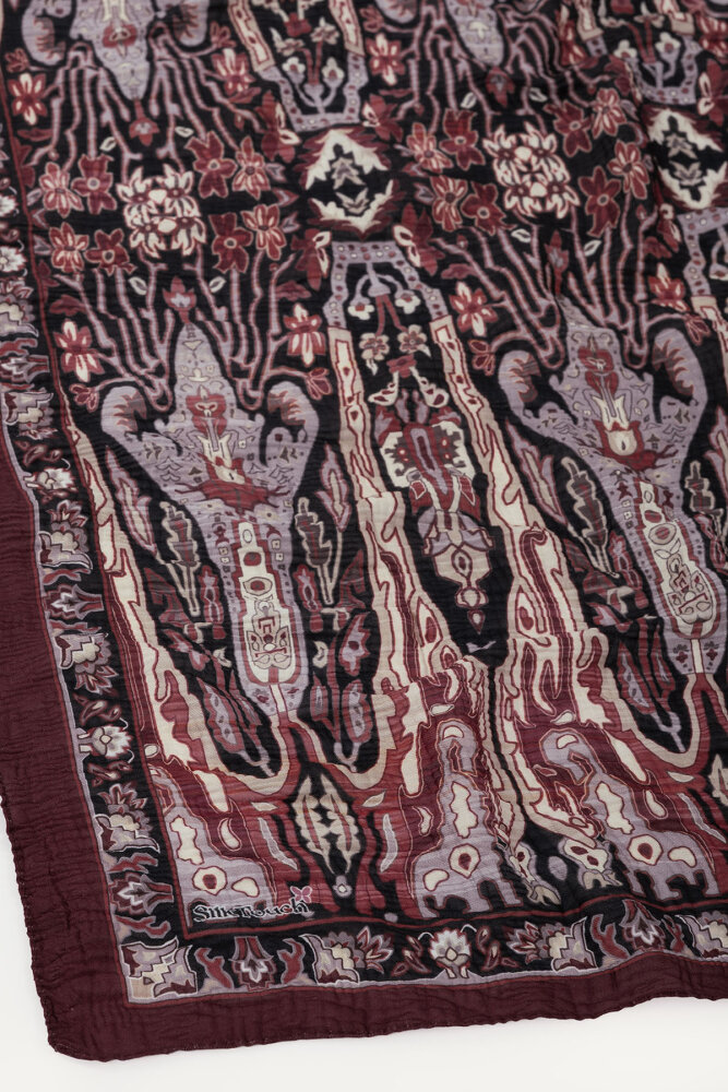 Bordo Miras Desenli Müslin Eşarp - 3