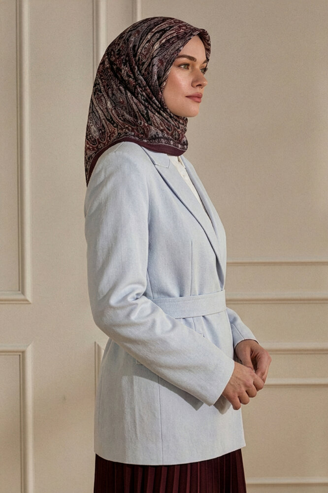 Bordo Miras Desenli Müslin Eşarp - 1
