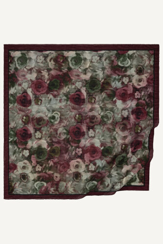 Bordo Nostaljik Gül Desenli Müslin Eşarp (1)