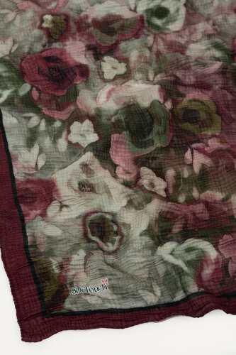 Bordo Nostaljik Gül Desenli Müslin Eşarp - 3