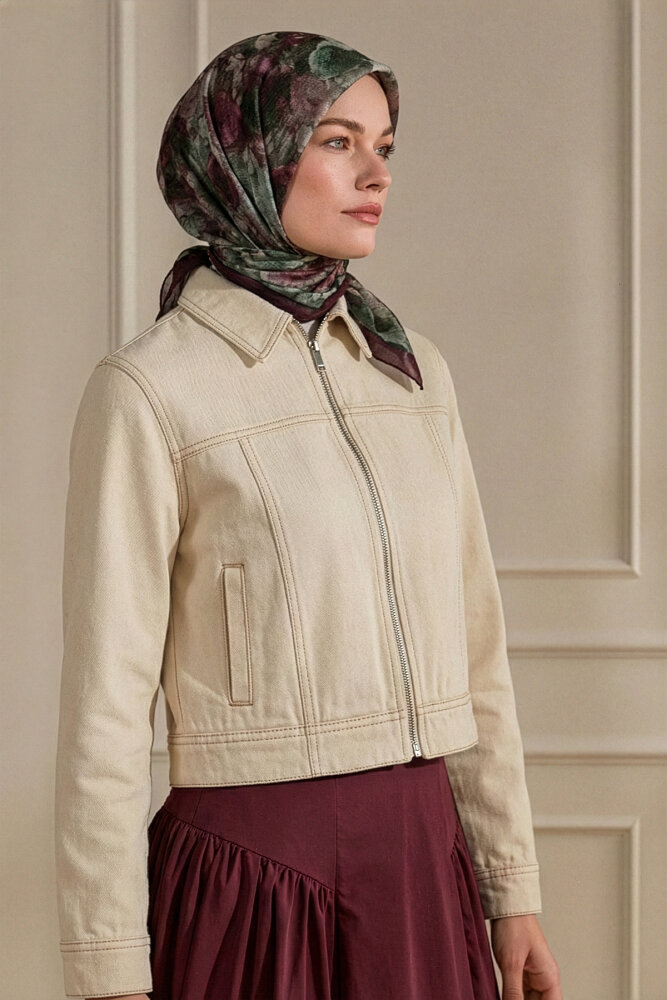 Bordo Nostaljik Gül Desenli Müslin Eşarp - 1