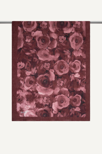 Bordo Suluboya Gül Desenli Kraş Şal