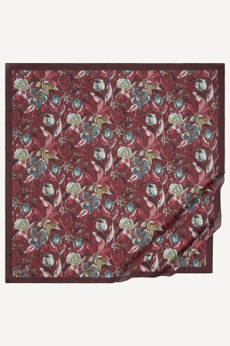 Bordo Vintage Flora Desen Kraş Eşarp (1)