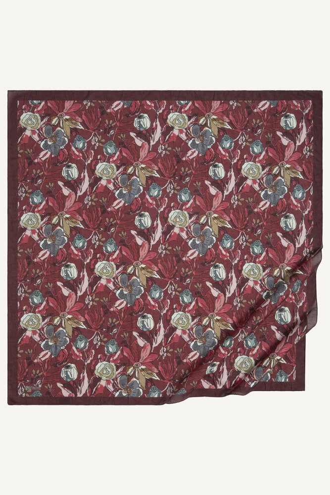 Bordo Vintage Flora Desen Kraş Eşarp - 2