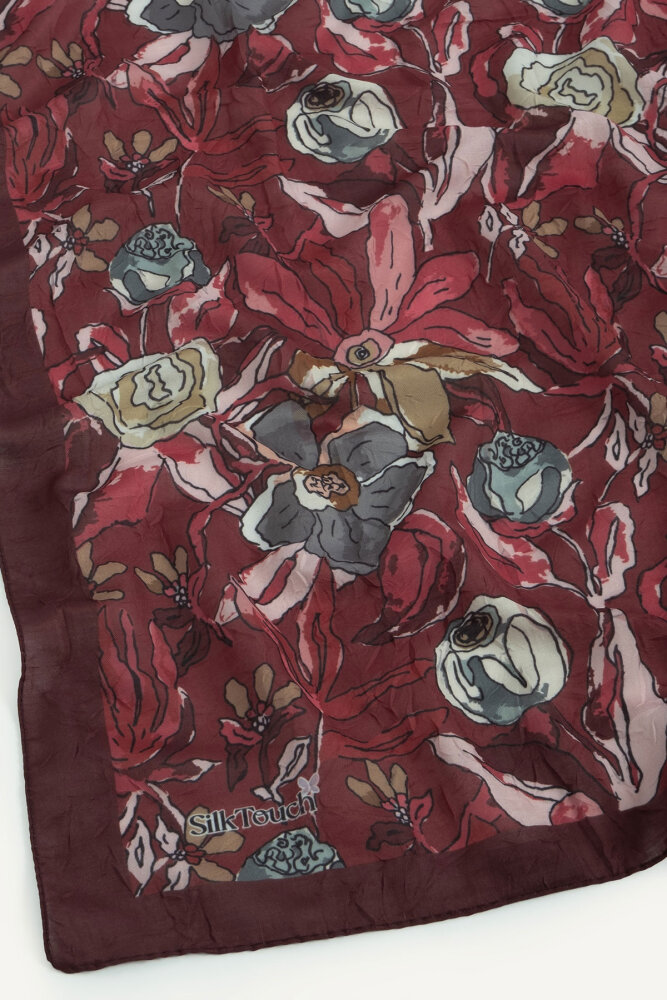 Bordo Vintage Flora Desen Kraş Eşarp - 3