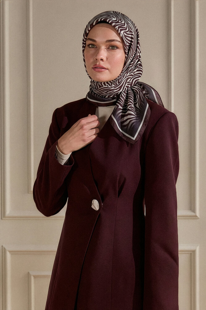 Bordo Zebra Desen Kristal Eşarp - 1