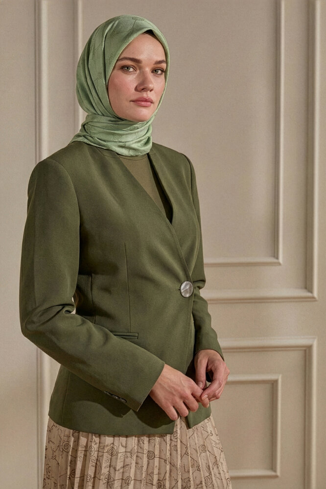 Çağla Monogram Desen Mercan Eşarp - 1