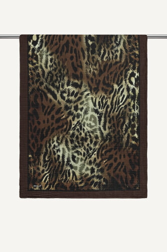 Çikolata Leopar Desenli Müslin Şal