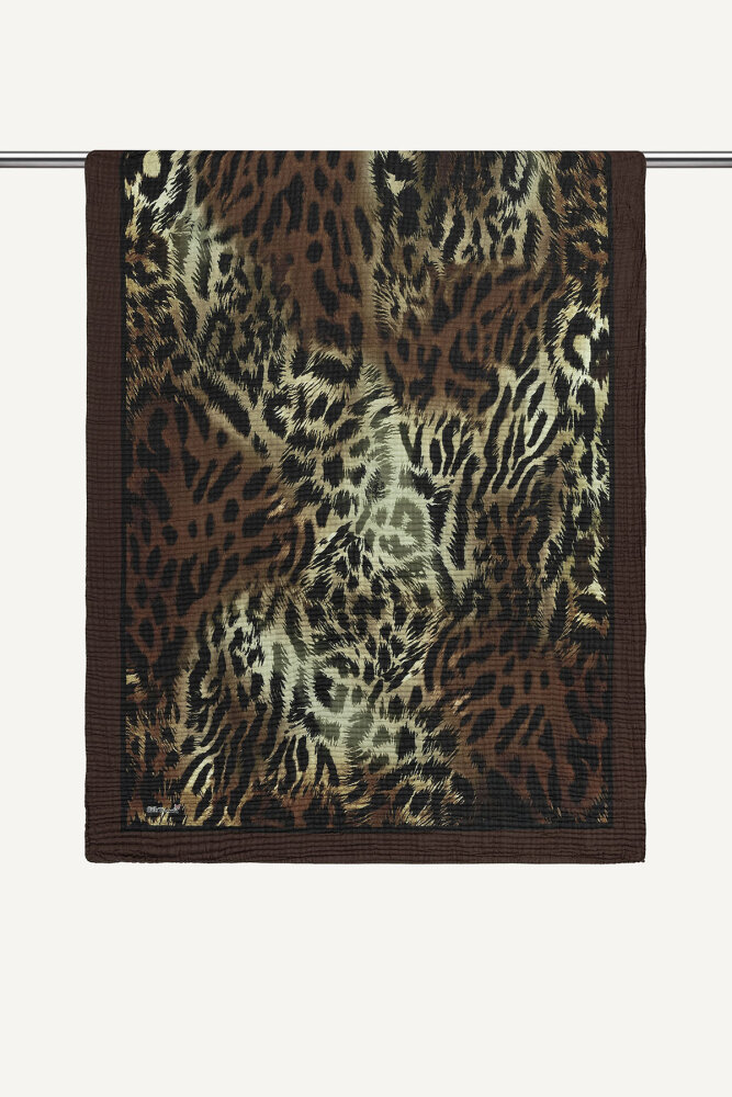 Çikolata Leopar Desenli Müslin Şal - 1