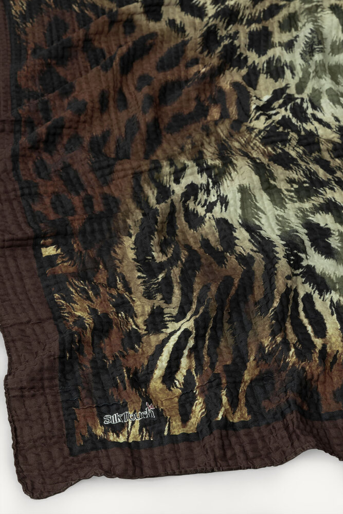 Çikolata Leopar Desenli Müslin Şal - 2