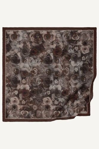 Çikolata Nostaljik Gül Desenli Müslin Eşarp (1)