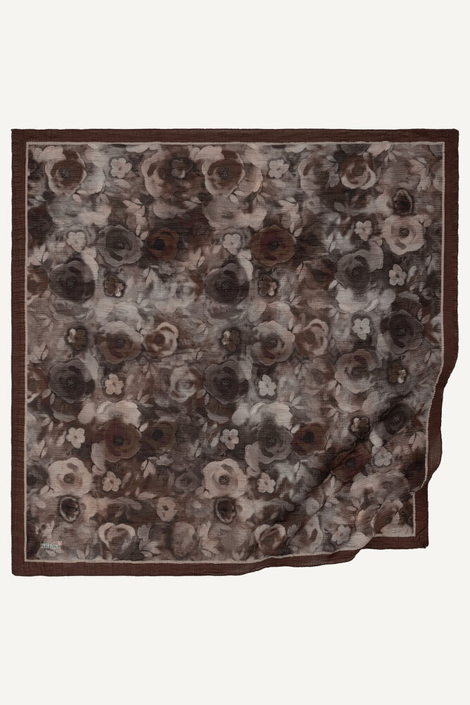 Çikolata Nostaljik Gül Desenli Müslin Eşarp - 2