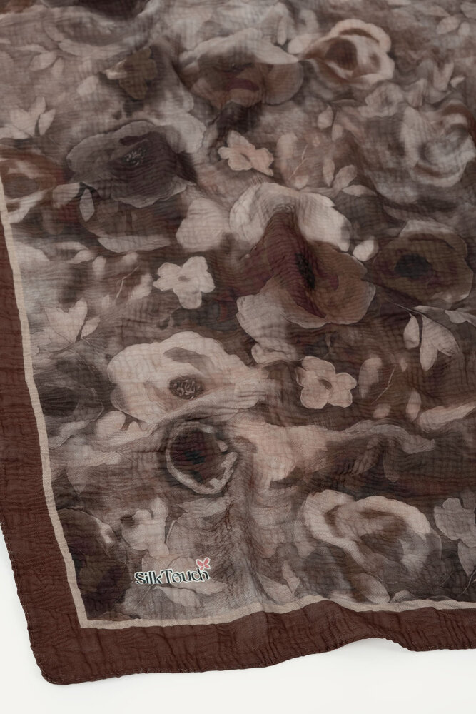 Çikolata Nostaljik Gül Desenli Müslin Eşarp - 3