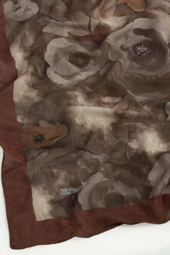 Çikolata Suluboya Gül Desenli Kraş Şal (1)