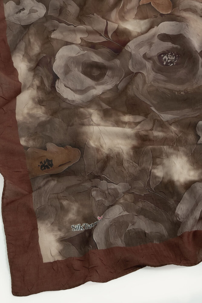 Çikolata Suluboya Gül Desenli Kraş Şal - 2