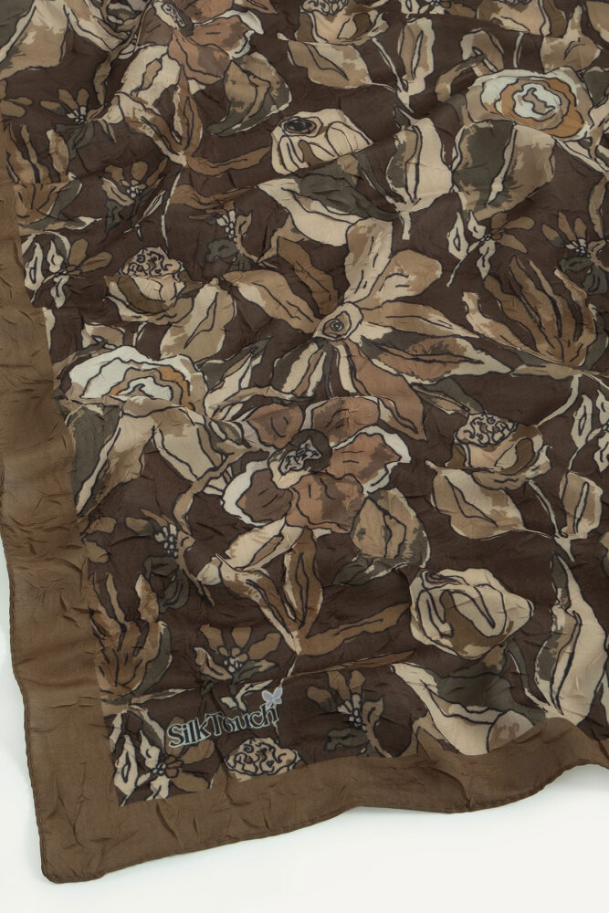 Çikolata Vintage Flora Desen Kraş Eşarp - 3