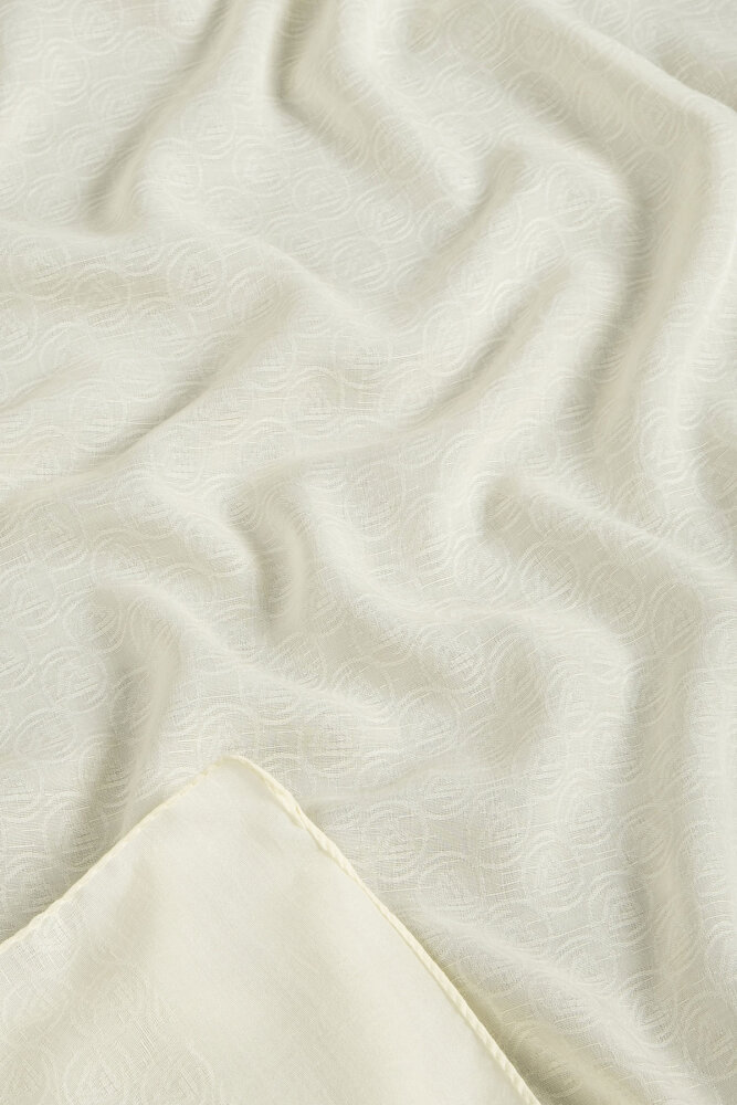 Ekru Piramit Monogram Desen Mercan Şal - 2