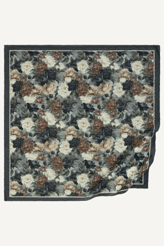 Füme Gece Çiçeği Desenli Müslin Eşarp (1)