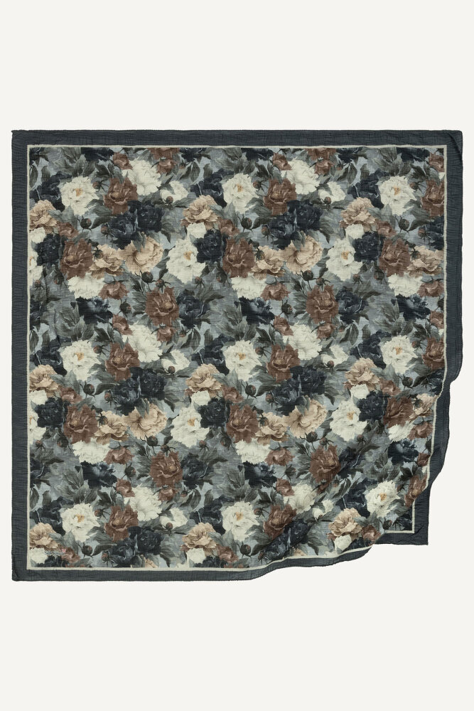 Füme Gece Çiçeği Desenli Müslin Eşarp - 2
