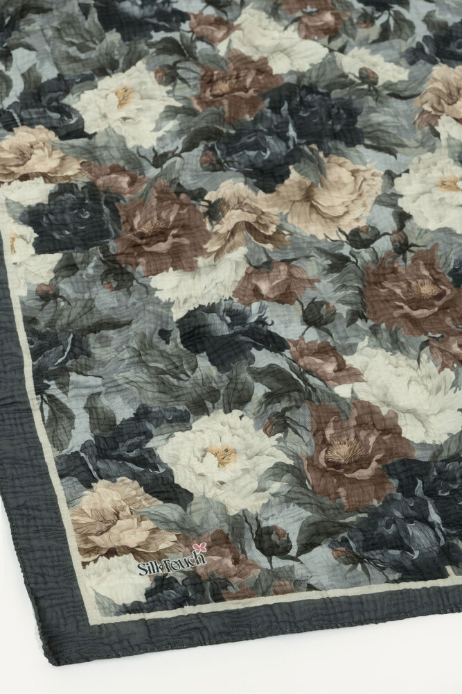 Füme Gece Çiçeği Desenli Müslin Eşarp - 3