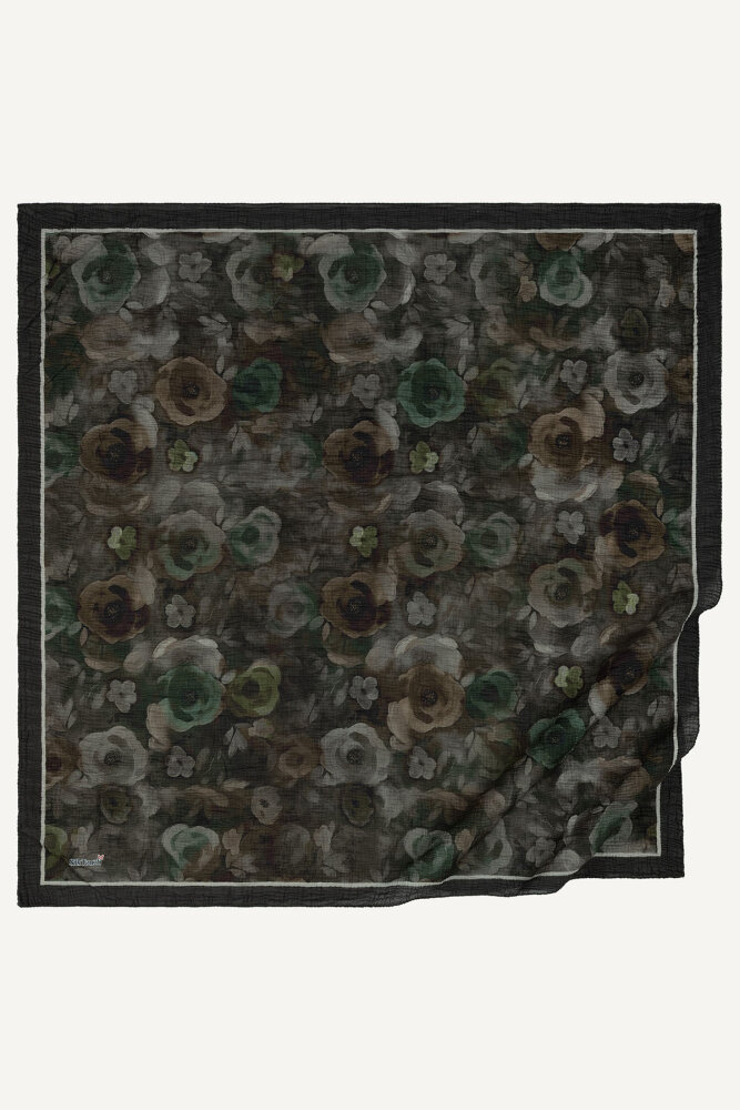 Füme Nostaljik Gül Desenli Müslin Eşarp - 2