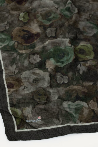 Füme Nostaljik Gül Desenli Müslin Eşarp - 3