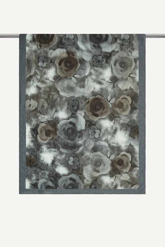 Füme Suluboya Gül Desenli Kraş Şal - 1