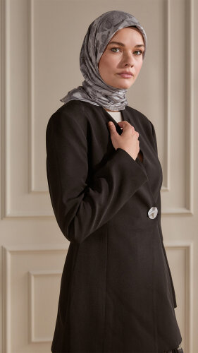 Füme Zambak Desen Natural Eşarp