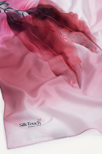 Fuşya Kehribar Tüyü Desenli Fransız İpeği Şal - 3