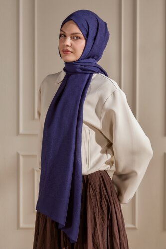 Gece Mavisi Piramit Monogram Desen Mercan Şal
