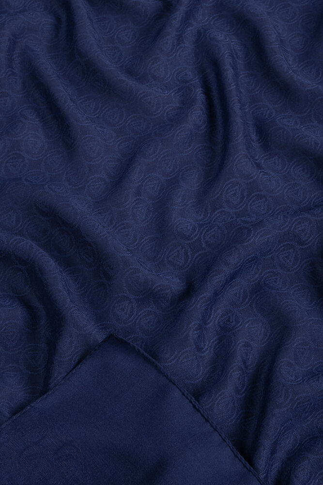 Gece Mavisi Piramit Monogram Desen Mercan Şal - 3