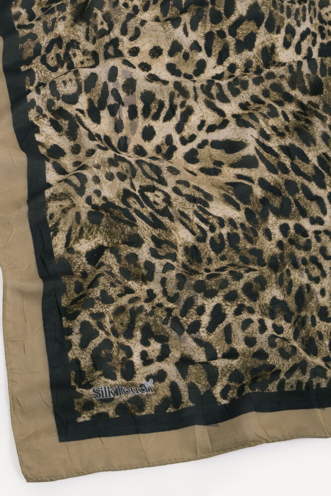 Gold Leopar Desenli Kraş Eşarp - 3