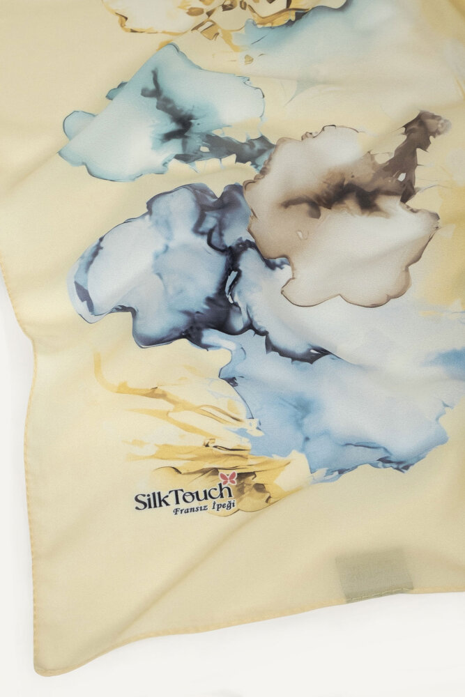 Gold Mermer Bulutu Desenli Fransız İpeği Şal - 3