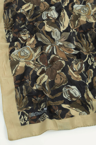 Gold-Siyah Vintage Flora Desen Kraş Eşarp - 3