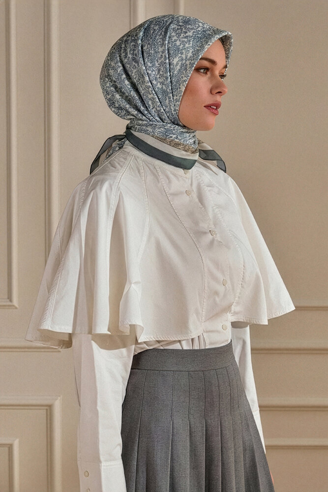 Gri Asalet Motifi Desen Kristal Eşarp - 1