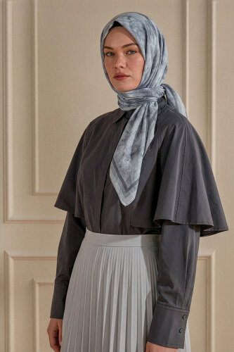 Gri Bulut Desen Kraş Eşarp