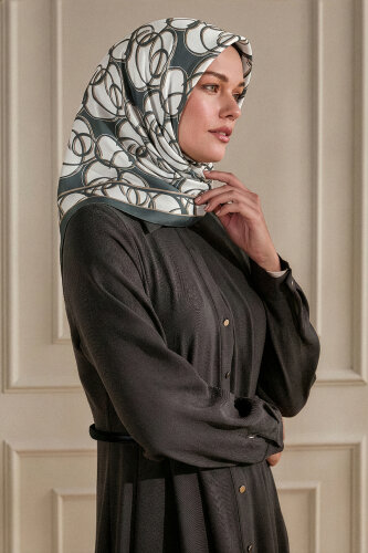 Gri Çember Dansı Desen Kristal Eşarp