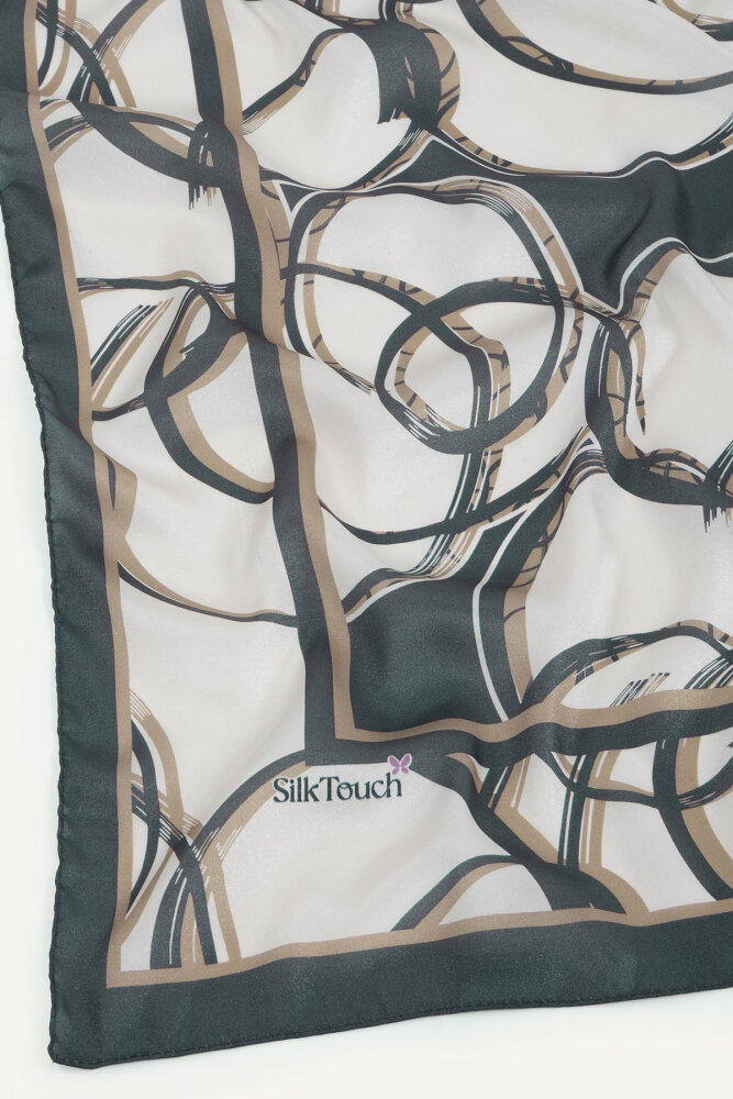 Gri Çember Dansı Desen Kristal Eşarp - 3