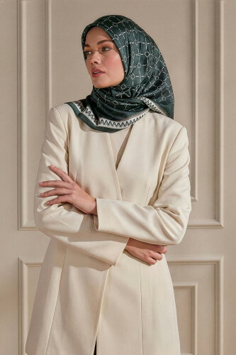 Gri Elmas Bağ Desen Kristal Eşarp