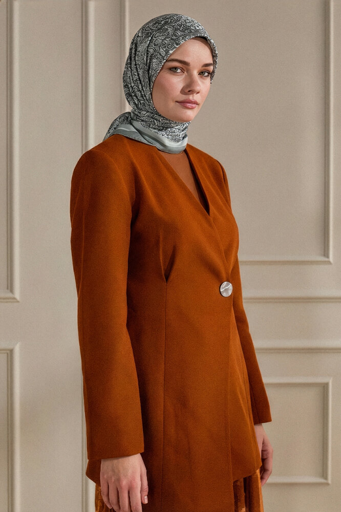 Gri Etnik Desen Kristal Eşarp - 1