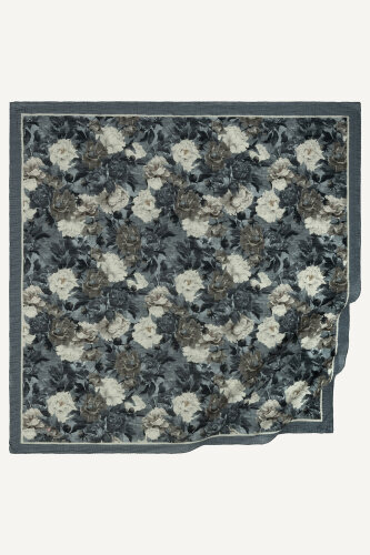 Gri Gece Çiçeği Desenli Müslin Eşarp (1)