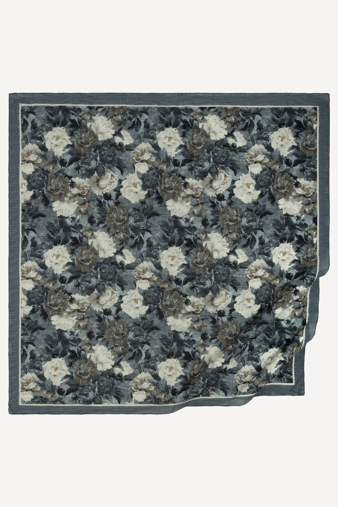 Gri Gece Çiçeği Desenli Müslin Eşarp - 2