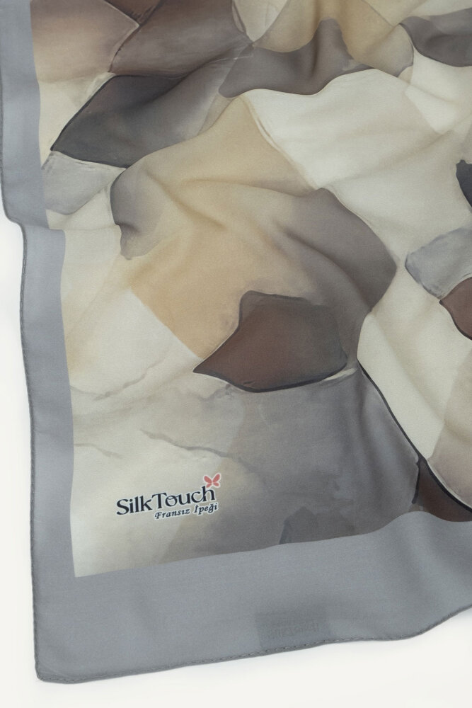 Gri Kristal Işıltı Desenli Fransız İpeği Şal - 3