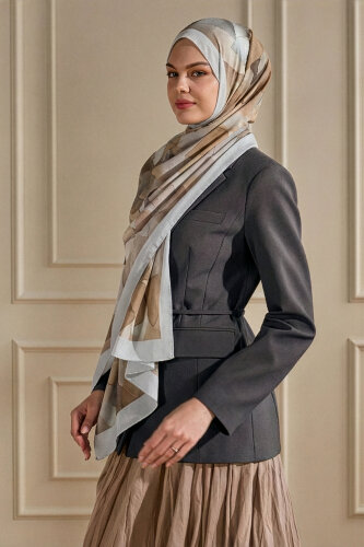 Gri Kristal Işıltı Desenli Fransız İpeği Şal