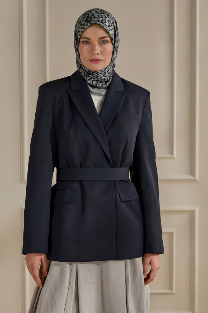 Gri Leopar Desenli Kraş Eşarp - 1