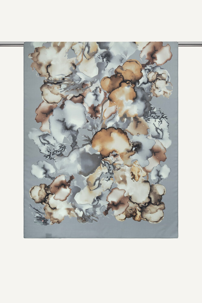 Gri Mermer Bulutu Desenli Fransız İpeği Şal - 2