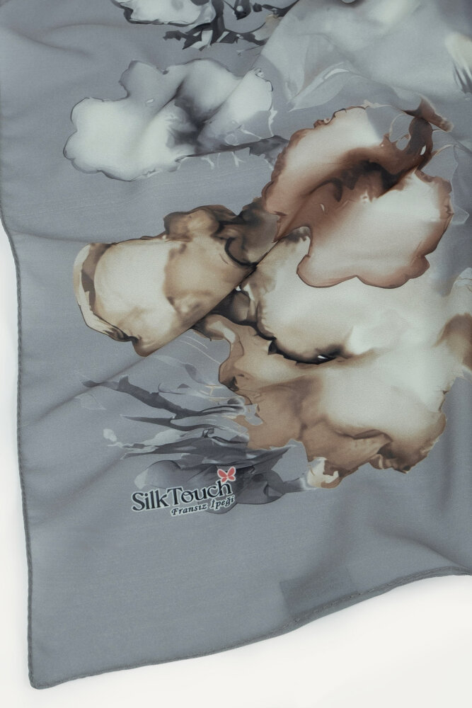 Gri Mermer Bulutu Desenli Fransız İpeği Şal - 3