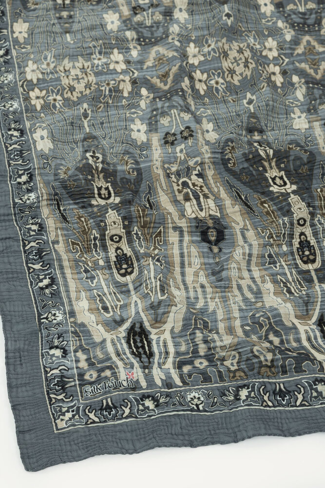 Gri Miras Desenli Müslin Eşarp - 3