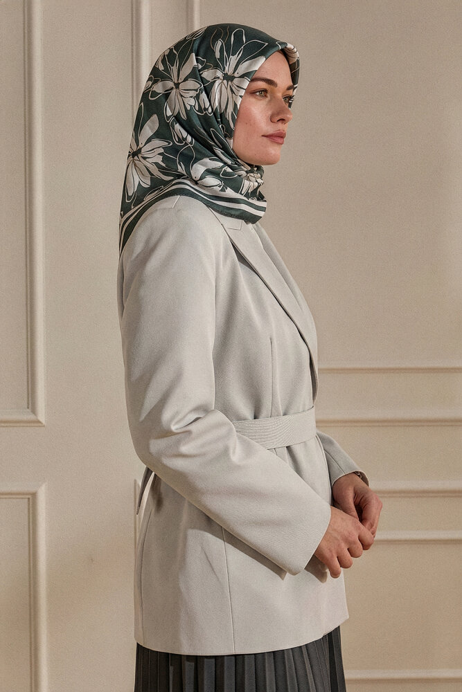 Gri Şakayık Desen Kristal Eşarp - 1