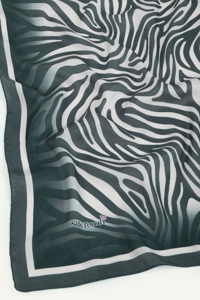 Gri Zebra Desen Kristal Eşarp - 3